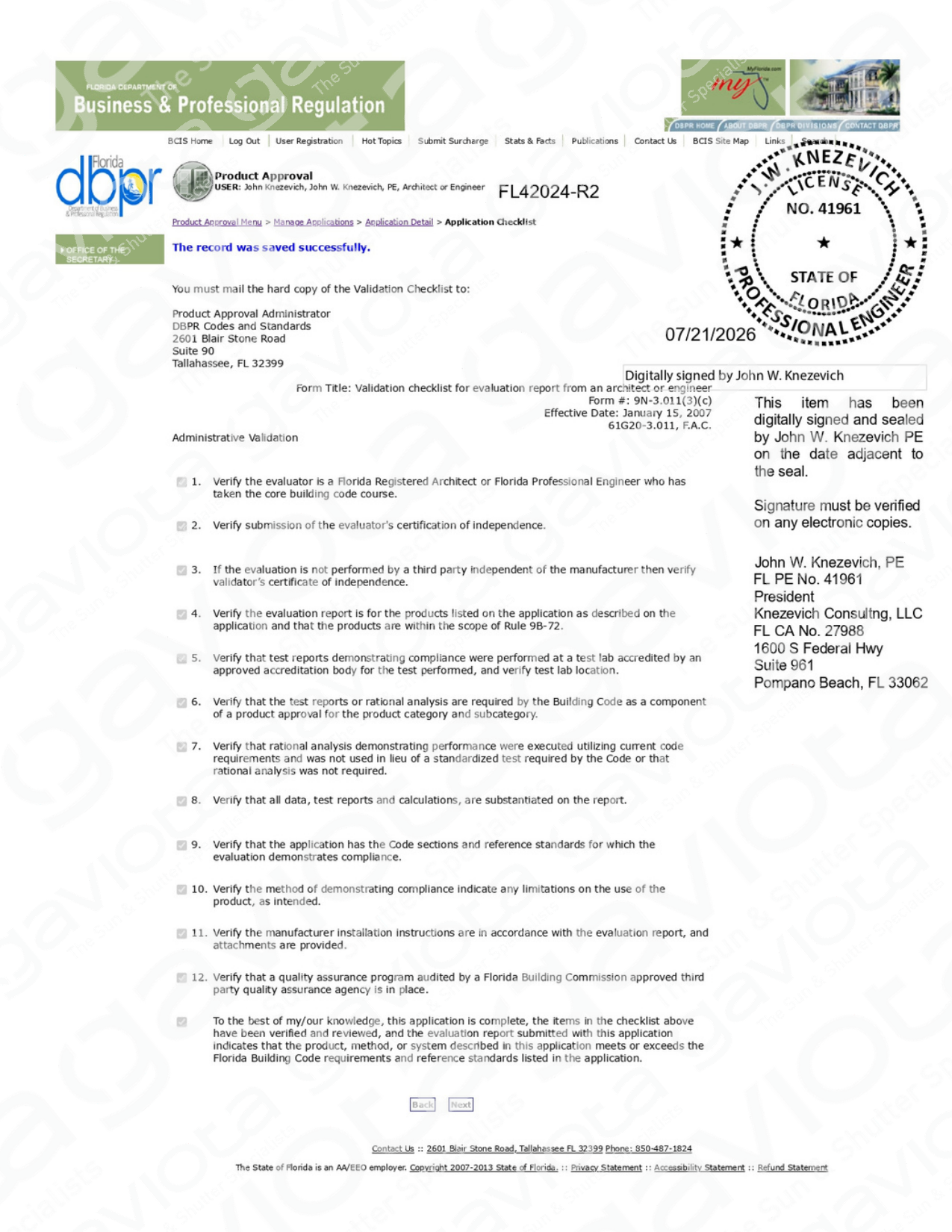 Aprobación Estado de Florida (FL42024-R2) página 1
